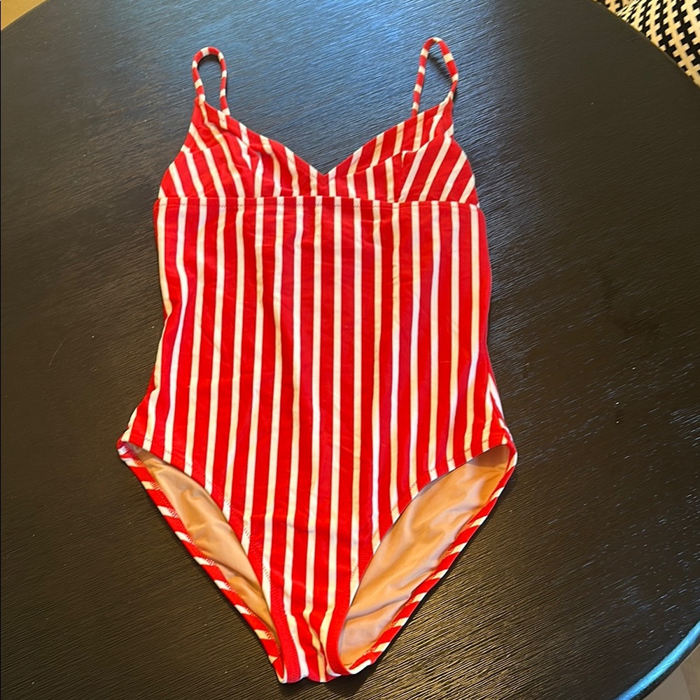 Red and White Striped Swimsuit